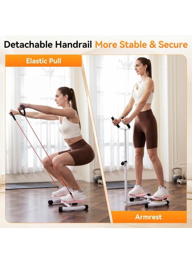 والالا جهاز لف الخصر قابل للتعديل بثلاث مستويات مع درابزين ومدربين للبطن والجذع مع شريط مقاومة ذو سطح محكم، جهاز لف الخصر غير كهربائي للمنزل والمكتب واللياقة البدنية مثالي لتمارين البطن وتعزيز استقرار الجذع، لون وردي - Image 4